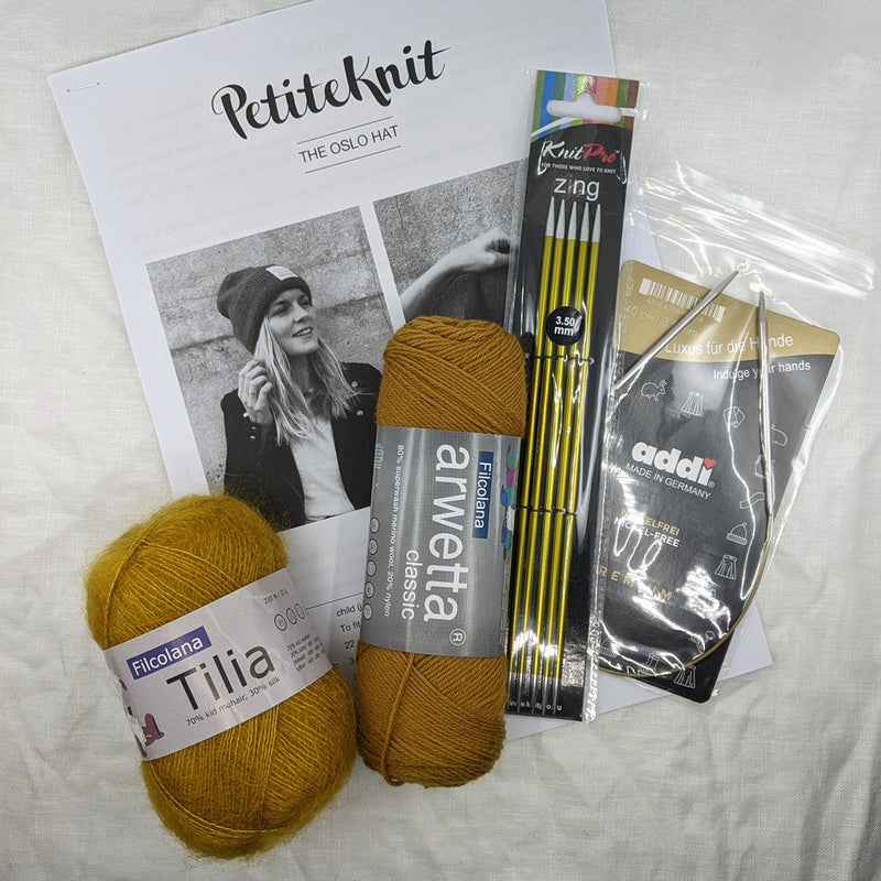 The Oslo Hat - Mohair Edition Kit - Yarn + Cø - Mustard - Maker Kits