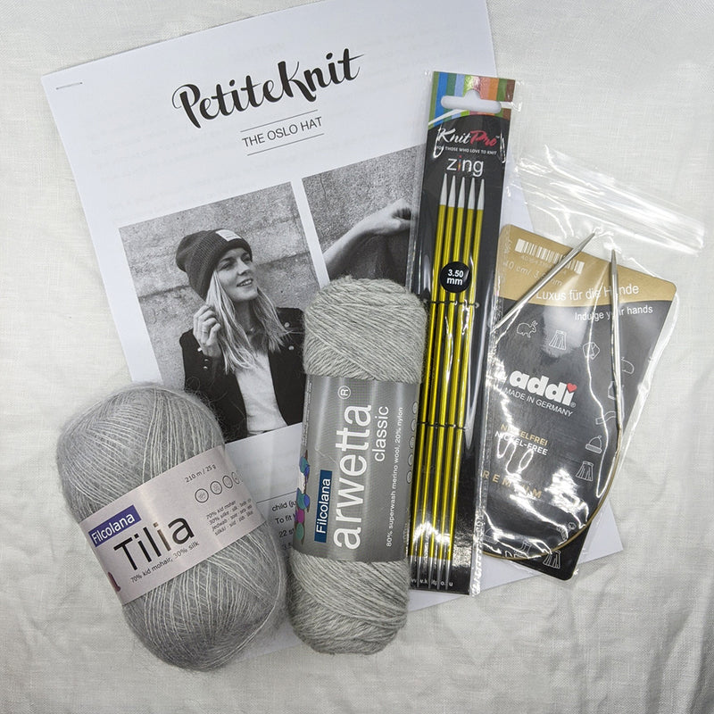 The Oslo Hat - Mohair Edition Kit - Yarn + Cø - Silver - Maker Kits